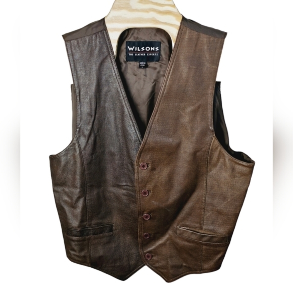 WILSONS Leather Vest Large Brown The Leather‎ Experts 2 Pocket Biker Motorcycle
